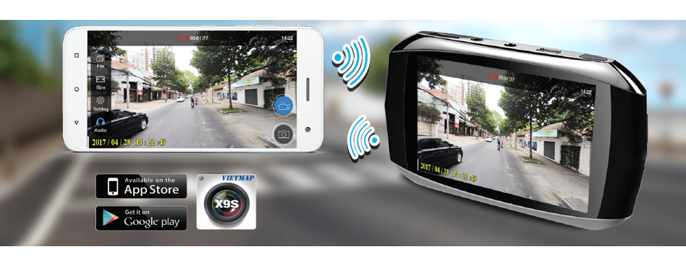 Camera hành trình ô tô Vietmap X9S kêt nối wifi - xem video trực tiếp trên điện thoại
