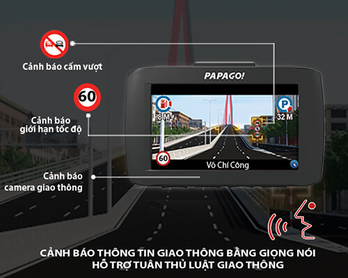 Vietmap PaPaGo-GoSafe 51G có hệ thống cảnh báo giao thông thông minh bằng giọng nói tiếng việt
