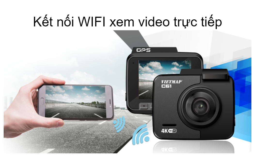 vietmap c61 có khả năng kết nối wifi cho phép xem video hành trình xe trực tiếp trên ĐTDĐ