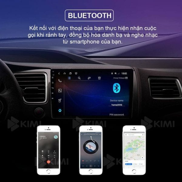 đàm thoại rảnh tay với tính năng kết nối bluetooth trên màn hình dvd xe hơi kimi k360