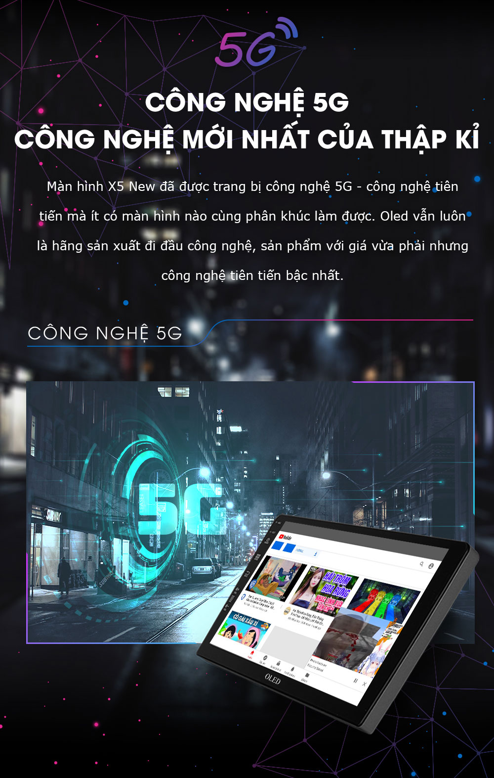 công nghệ 5g kết nối mạng mạnh mẽ của màn hình oled pro x5s