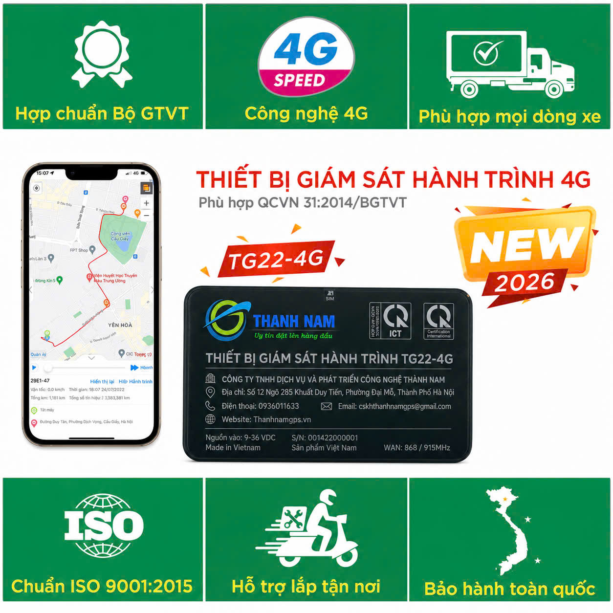 thiết bị định vị giám sát hành trình hợp quy chuẩn bộ giao thông TG22-4G