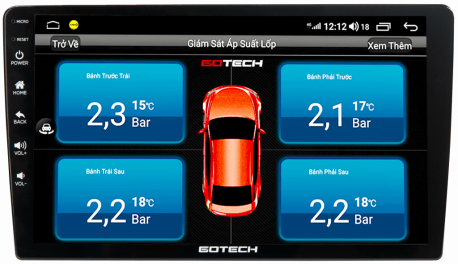 màn hình android ô tô kết nối với cảm biến áp suất lốp