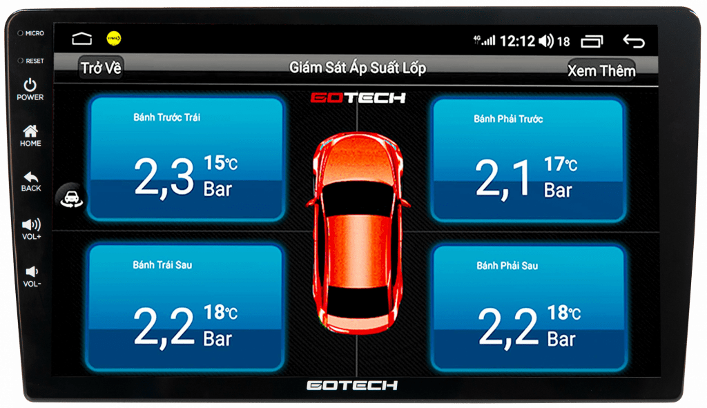 màn hình android ô tô kết nối với cảm biến áp suất lốp