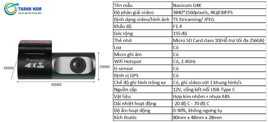 thông số kỹ thuật của camera g4k chính hãng