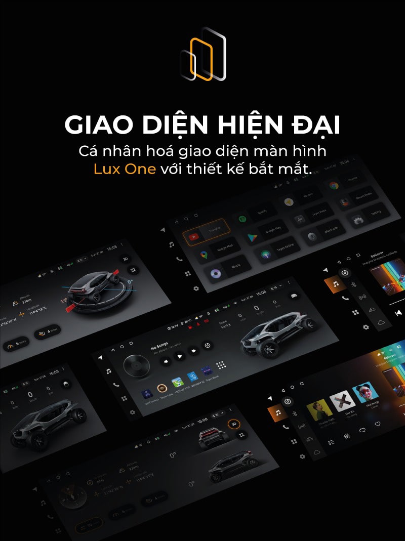 giao diện hiện đại - cá nhân hoá của màn hình android lux one cho xe sang bmw-audi-mercedes