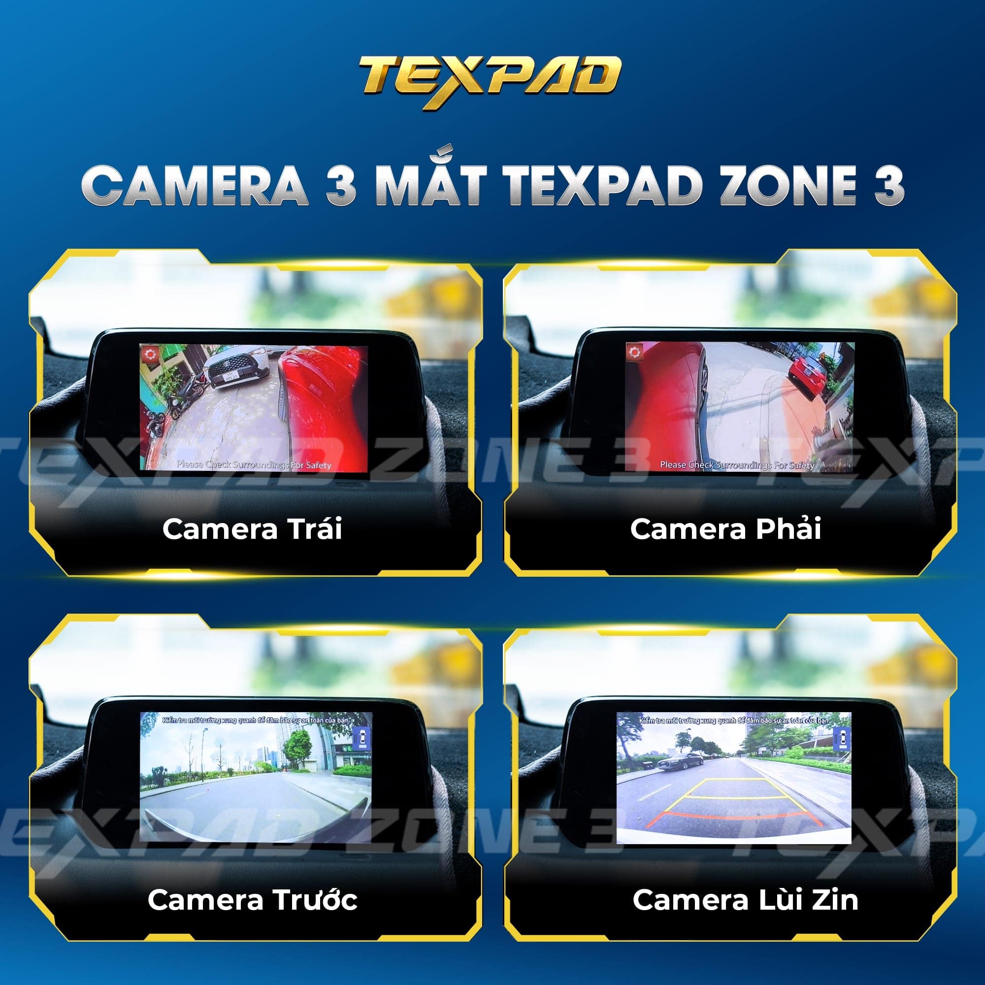 Camera 3 mắt cho ô tô TexPad Zone 3 tích hợp màn hình zin của xe