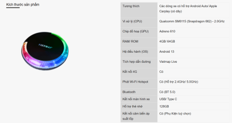 thông số kỹ thuật của android box vietmap bs10 lite