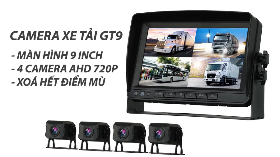 camera hành trình xe tải gt9 màn hình 9inch, ghi hình 4 mắt camera