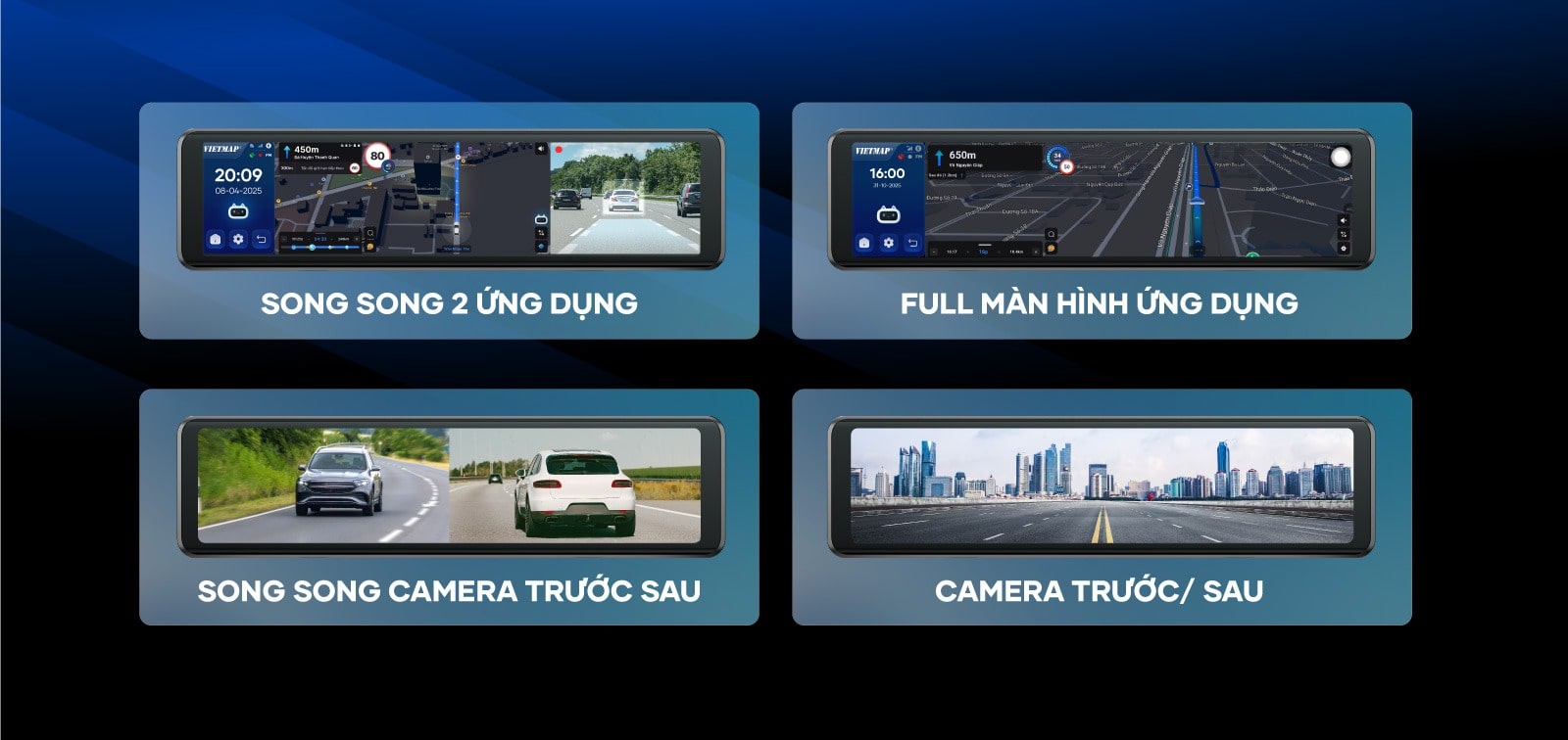 hiển thị màn hình linh hoạt, đáp ứng nhu cầu sử dụng camera hành trình của người dùng