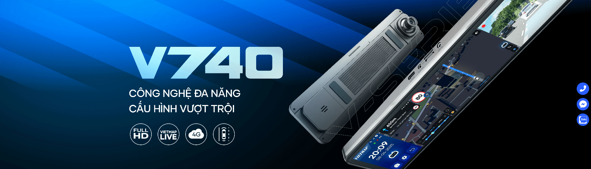 camera hành trình gương Vietmap V740 dẫn đường cảnh báo giao thông - kết nối 4g định vị xe thông minh