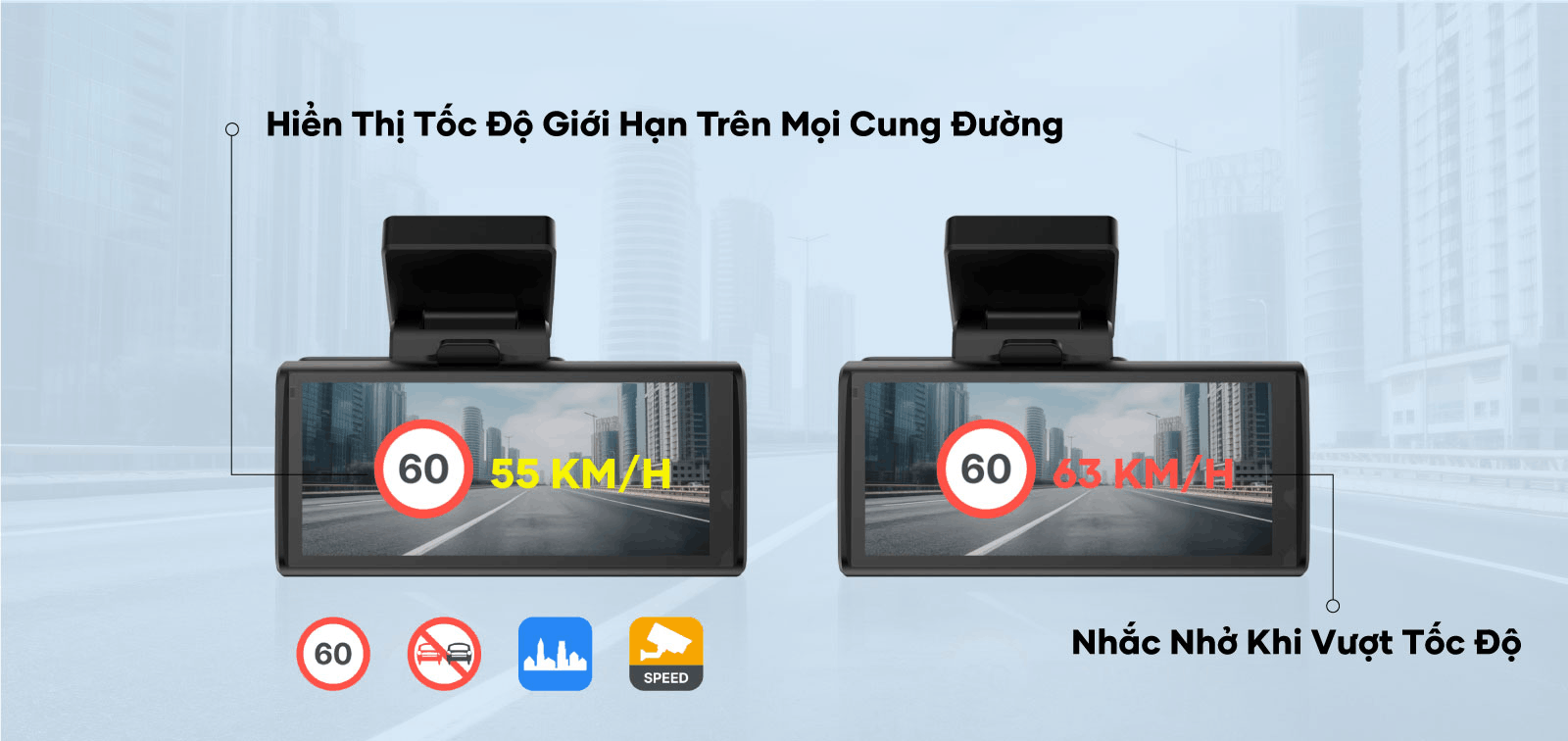 camera hành trình cảnh báo tốc độ giới hạn, cảnh báo biển báo giao thông trên mọi cung đường